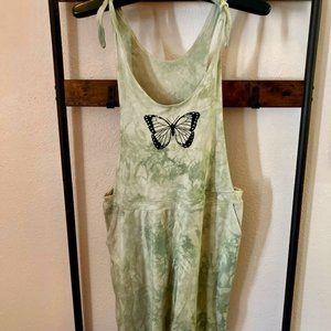 PURUSHA PEOPLE BUTTERFLY JUMPSUIT ROMPER OVERALLS L GREEN TIEDYE HANDMADE YOGA